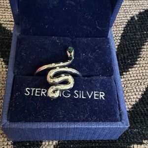 Sterling Silver Snake Ring with Green Accent
